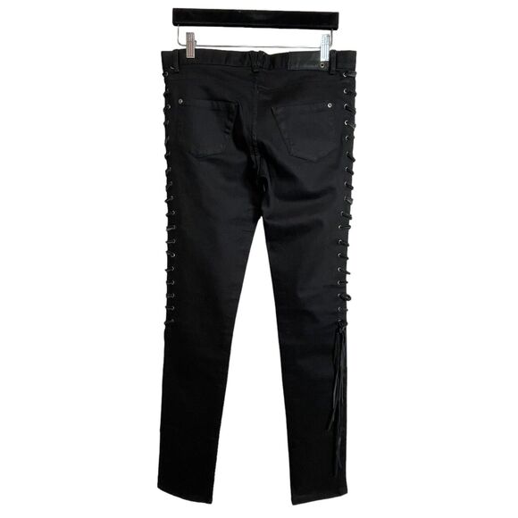 Haute Hippie Lace-Up Stretch Denim Pants Black Size 29 Ankle Zip HHHO10-4102 - Picture 6 of 8